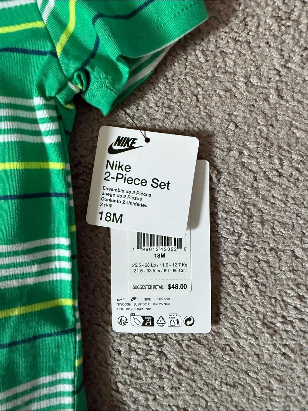 Nike Green Striped Tee and Navy Shorts Set